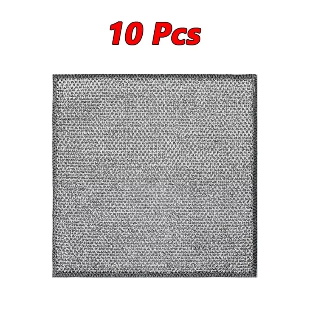 10pcs Cleaning Products Wire Dishwashing Rags Non-stick Single Layer Silver Wire Wipes Non-Scratch Wet and Dry