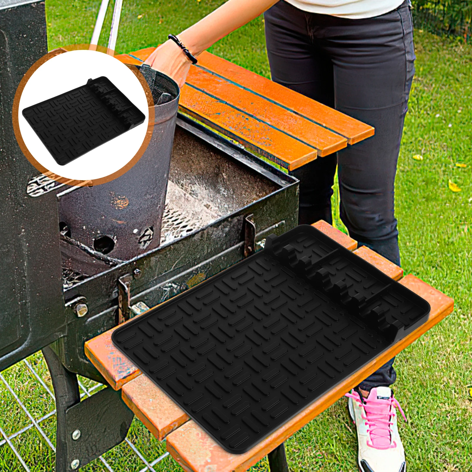 

Silicone Grill Side Shelf Bbq Tool Rest For Outdoor Kitchen Countertop Utensil Storage Griddle Tool Grill Side Organizer