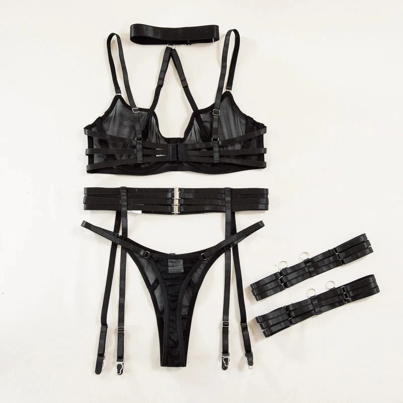 Bikini Halter Bra Suit Ultra-Thin Mesh Strap Metal Sexy Lingerie