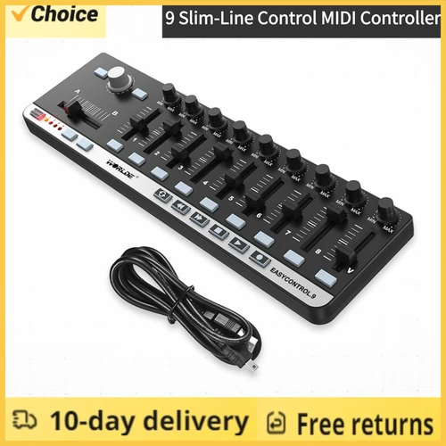 Worlde-controlador MIDI EasyControl.9, miniusb portátil 9, Control de línea delgada con 4 bancos de memoria programables y 6 botones de transporte