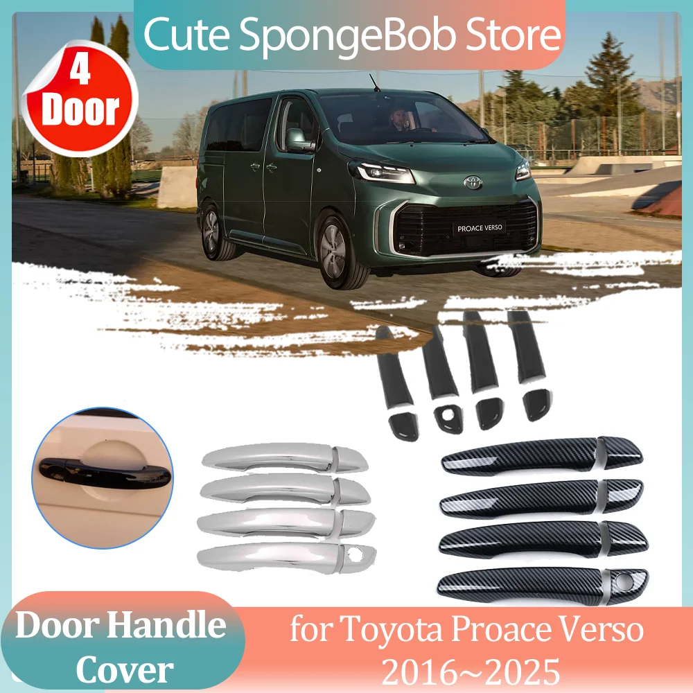 

Car Handle Cover for Toyota Proace Verso 2016~2025 2017 Carbon Fiber Black Side Door Sticker Trim Strip Cap Decor Accessories