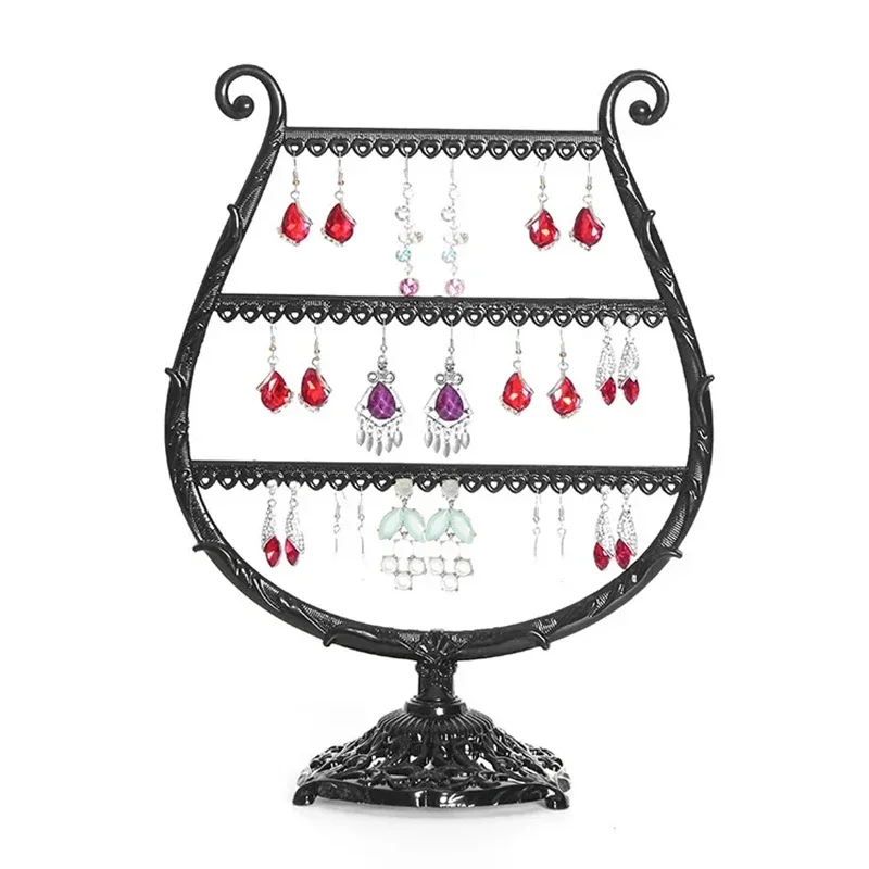 

Black Metal Cup shape Jewelry Holding Display Earring Holder Shelf Rack Earrings Showcase Display Stand Organizer Euro Style