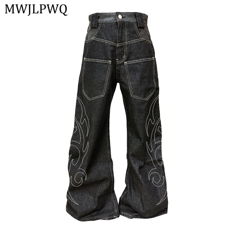 

MWJLPWQ Snake Pattern Embroidered Design Machete Jeans Men's High Street Niche Wide-leg Pants Autumn Daily Casual Trousers 11343
