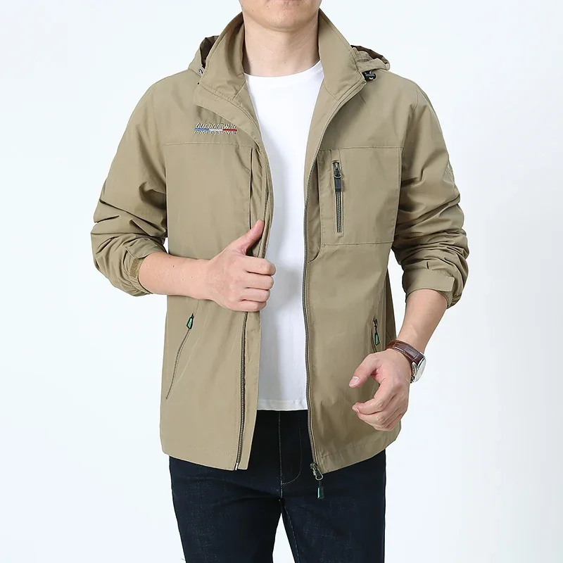 Hiking Jacket Men Casual Solid Jacket Windproof Waterproof Outdoor Coat Autumn Zipper Hooded Fishing Windbreaker Male Jacket
