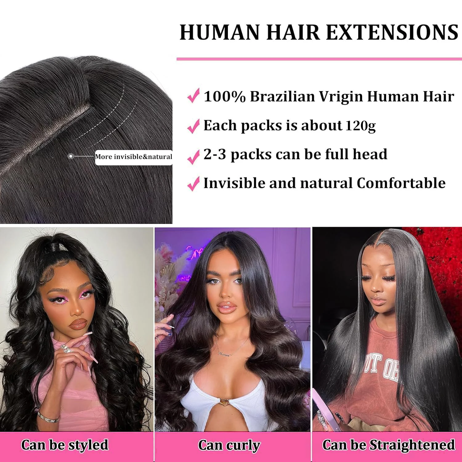 Straight Clip in Hair Extensions Brazilian Real Human Hair Clip ins Hair Extensions 8pcs with 18Clips Clip on Hair Extensions 1B