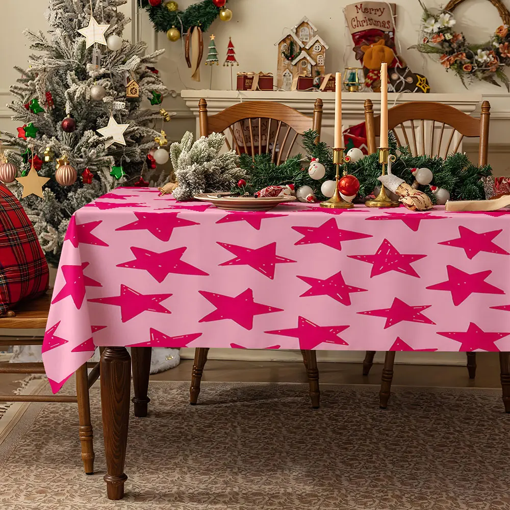 Pink Orange Stripes Waterproof table cloth, splash-proof tablecloth, for party, Halloween, Christmas, dining, camping