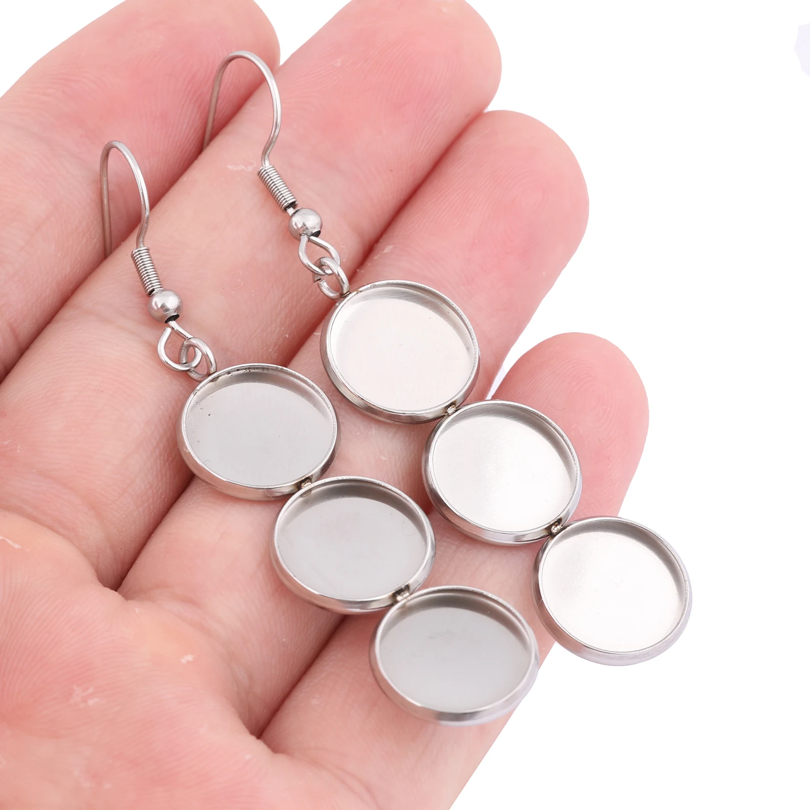 10pcs Stainless Steel 12mm Connecting Cabochon Earring Base Setting Blanks Diy Pendant Bezel Trays For Jewelry Making Supplies