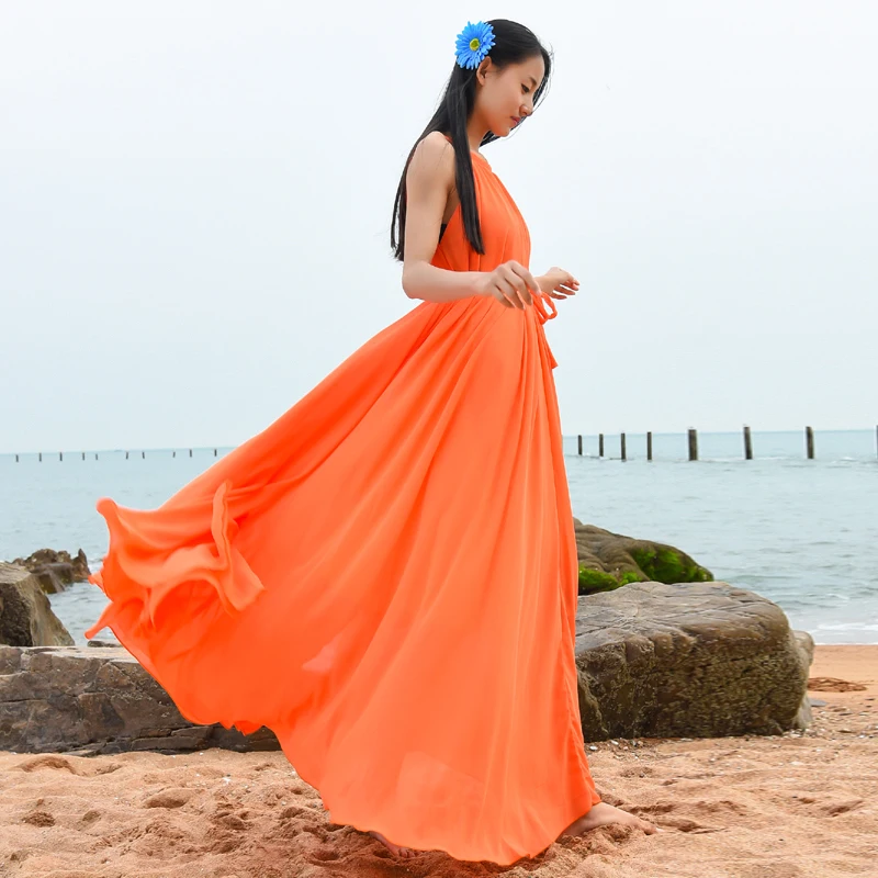 Bohemian Summer Long Chiffon Runway Camisole Maxi Dress Photographic Graduation Dinner Belt Dress Beach Bridesmaid Sundress 2023