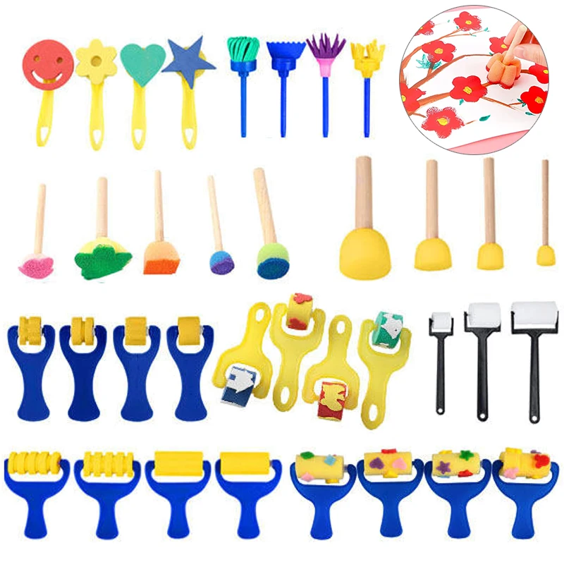 Children Drawing Sponge Brush Toys Art Craft Halloween Drawing Graffiti Tools Teaching Incentive Supplies Roller Seal Stamp TMZ