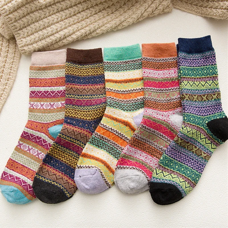 

Christmas Cotton Wool Thick Winter Women Retro Socks New 5Pairs/Lot 2023 Colorful Snow Harajuku Warm Socks Gift Year Socks