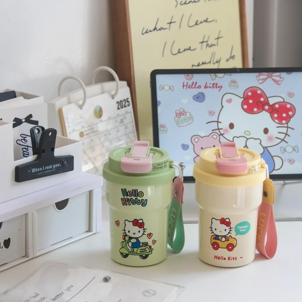 

400 мл Kawaii Hello Kitty пара термос чашка из нержавеющей стали 316 керамический вкладыш мультфильм портативная соломенная чашка для воды кофе чашки