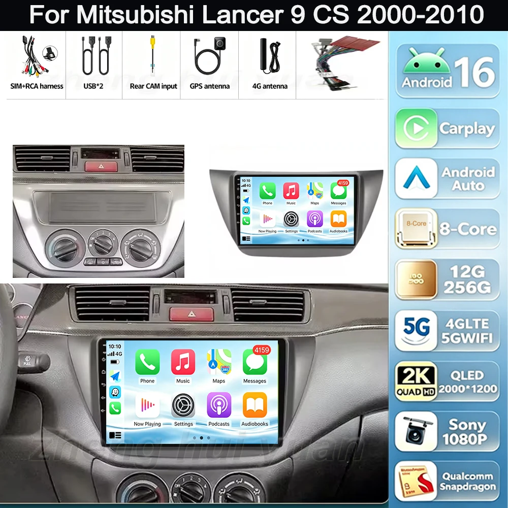 Android 16 Car Radio For Mitsubishi Lancer 9 CS 2000-2010 Wireless CarPlay Android Auto 4G WIFI GPS RDS DSP Touch Screen Autorad