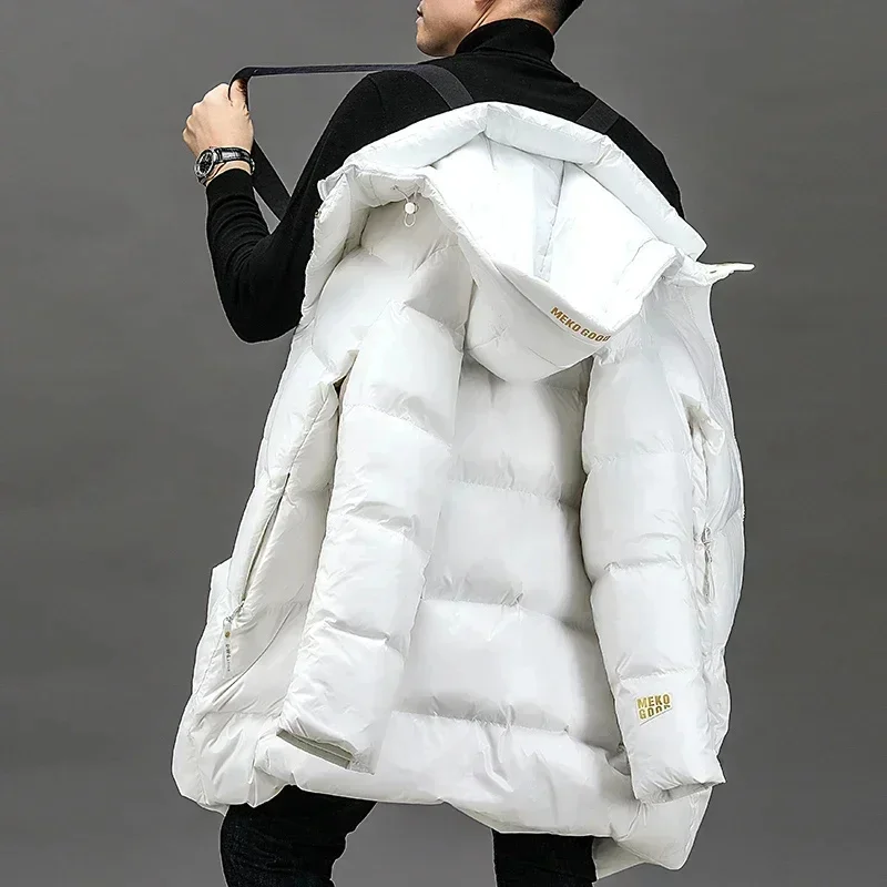 COZOK Winter New White Duck Down Thick Black Gold Jacket Men's Medium and Long High-end Leisure Warm Hooded Coat Clothing