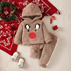 Children's Wear brown Cute wow Expression plush long sleeved pants 2pc/set 0-3 Years Lively and Cute Baby Children's Winter Set