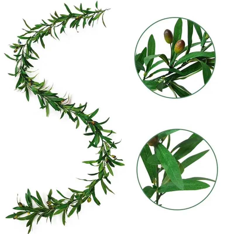 Artificial Vine Olive Leaf 6.07ft Hanging Plant Fake Garland Wedding Decor Simulation Olive Leaf Home Office Hotel Decoration