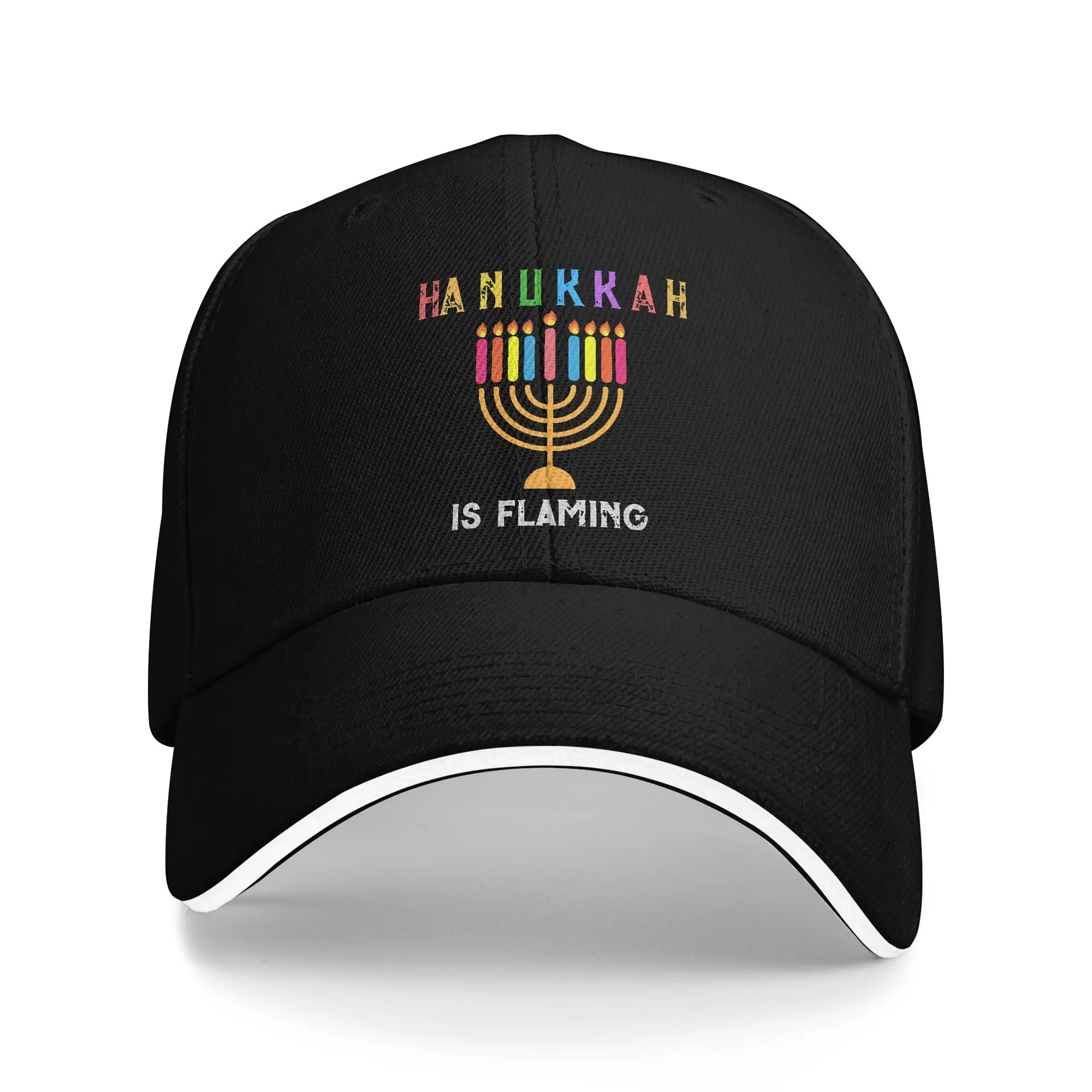 Rainbow Gay Pride Hanukkah Menorah Baseball Cap Hip Hop  Sandwich Hat for Men Women Adjustable Sun Cap Travel Gift