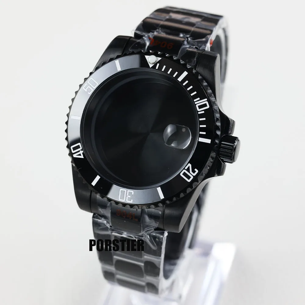 40mm 블랙 pvd 시계 케이스 NH34 NH35 NH36 무브먼트 용 사파이어 방수 28.5mm 다이얼 Submariner GMT 굴 스트랩 케이스