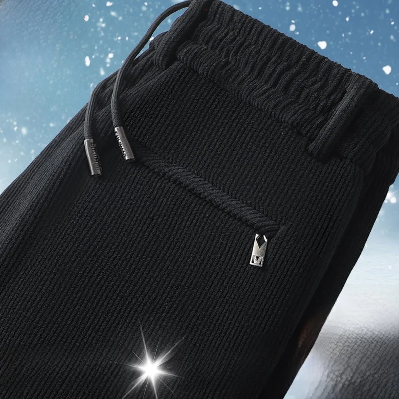 

Thiened Fce Men's Casual Pants Straight Leg Corduroy Busin Warm Winter Faion Anti-Cold Polyester Fiber Low Waist