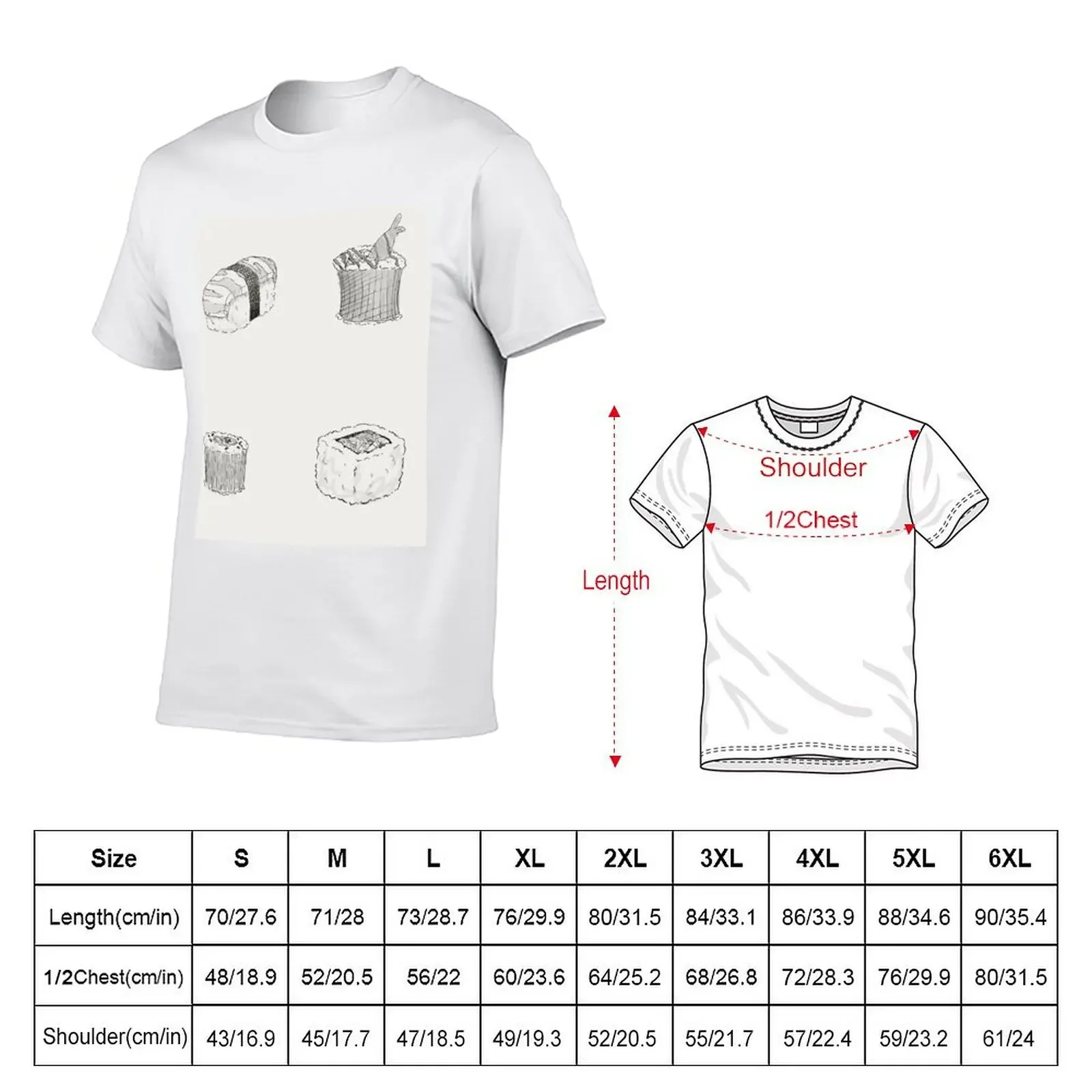 Yummy Monochrome Sushi Print T-Shirt tops anime tshirt cheap stuff summer tops men t shirts