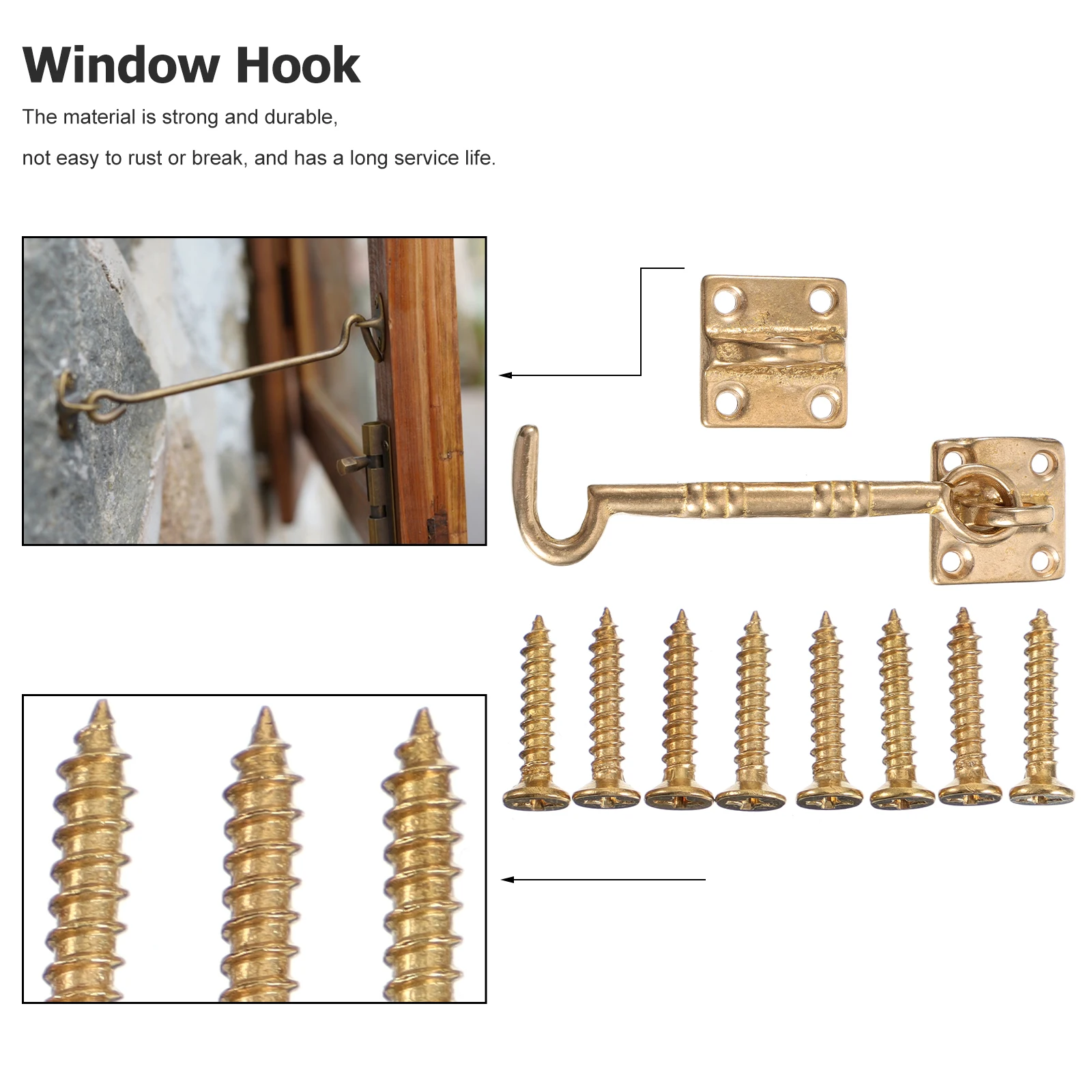 

1pc Pure Copper Windproof Window Hook Vintage Door Buckle Cabin Hook Durable Easy Install Sliding Window Support Chinese