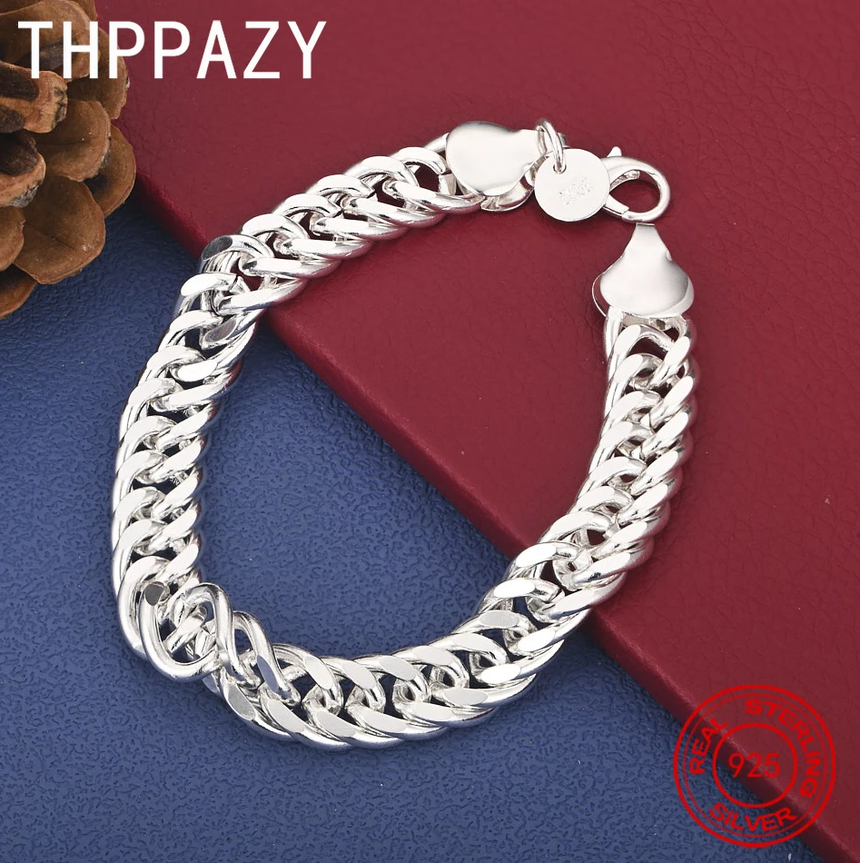 

THPPAZY 925 Sterling Silver 10mm Cuban Chain Bracelet Men Fashion Charm Trendy Jewelry Birthday Christmas Gift Party