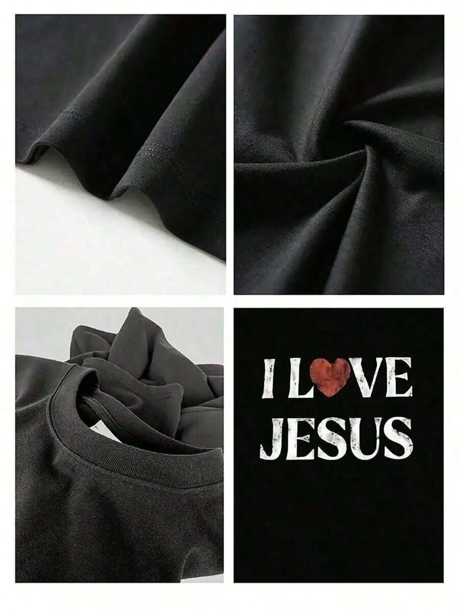 

Mens 100% Cotton T-Shirt I Love Jesus Distressed Graphic Tee Daily Wear