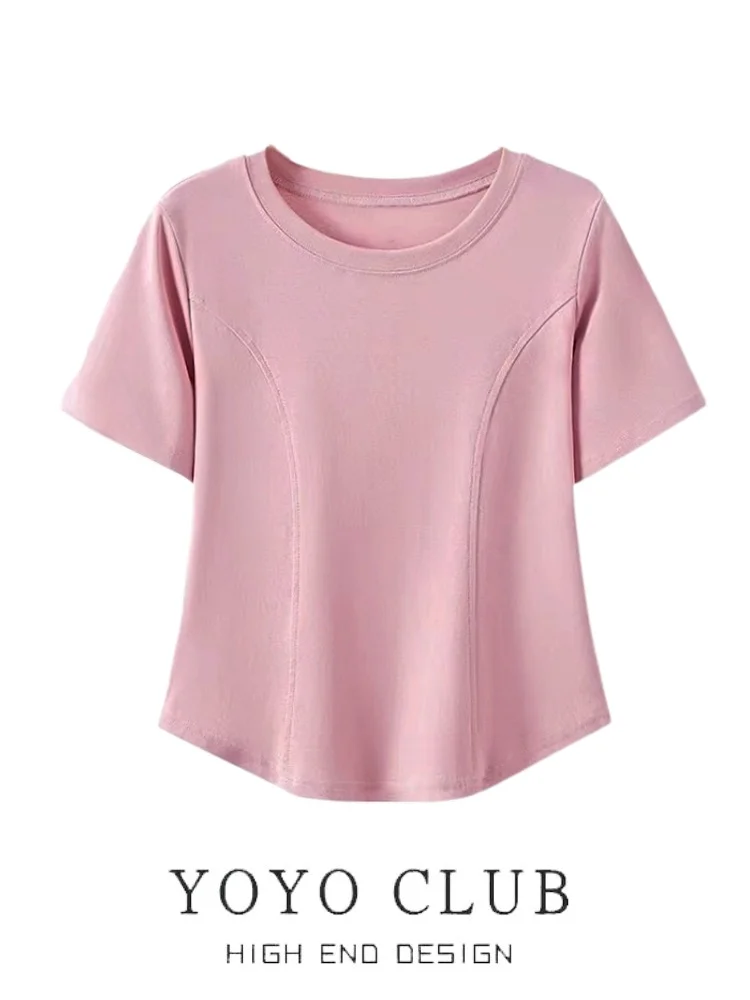 Camiseta de manga corta hasta el hombro, dulce y picante, para mujer, adelgazante, asimétrica, Fibone, marca online de alta gama, azul, verano, La...