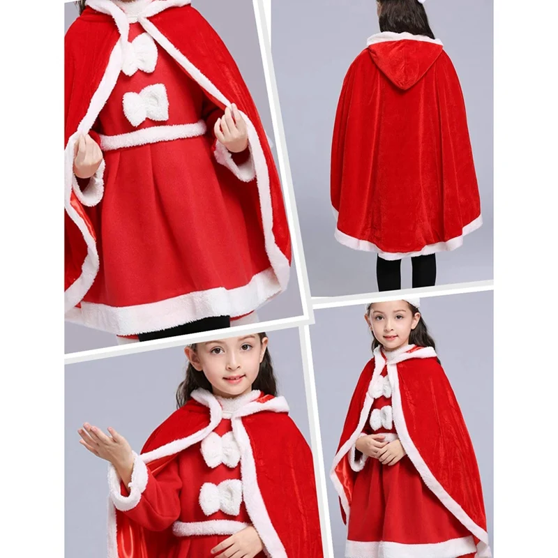 Christmas Children Warm Cloak Girls Princess Hooded Cape Kids Winter Wear Kids Xmas Costume Outfit Party Wear Cosplay