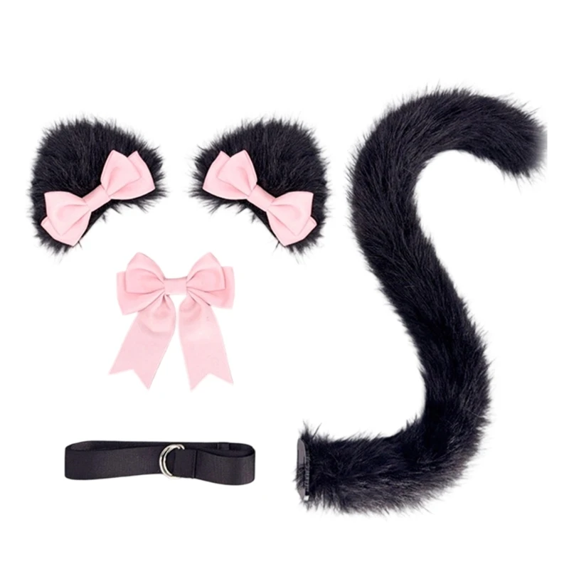 Furry Kitten Ears Halloween Animal Ears Tail Bowtie Catgirl Costume Accessories for Women Halloween Masquerade Role Play