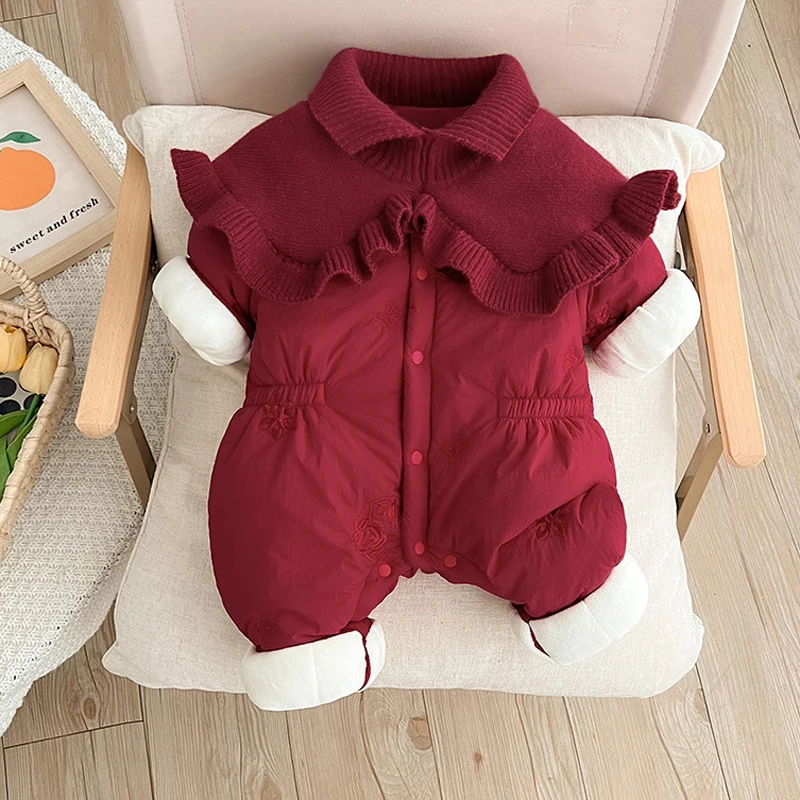 IYEAL Baby Winter Warm Fleece Jumpsuit Thick Outerwear Cotton Jacket Red New Year Outfit For Baby's Hundred Day Outfit