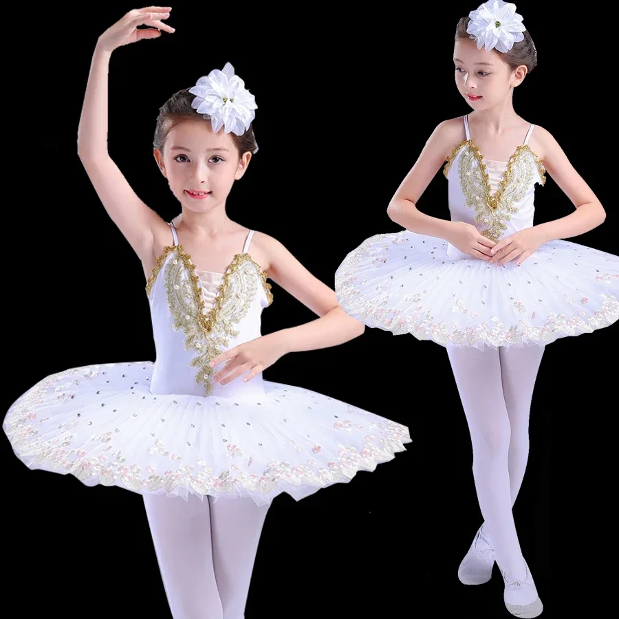 

Professional Girls Ballet Tutu Swan Lake Costume Child Competition White Red Blue Ballet Dress for Kids Pancake Tutu Dancewear