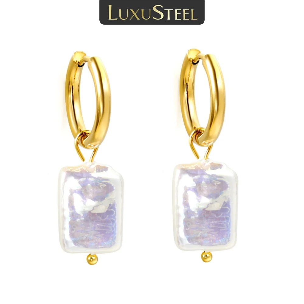 

Роскошные модные ювелирные изделия LUXUSTEEL из нержавеющей стали с нестандартным белым искусственным жемчугом, не выцветающие серьги