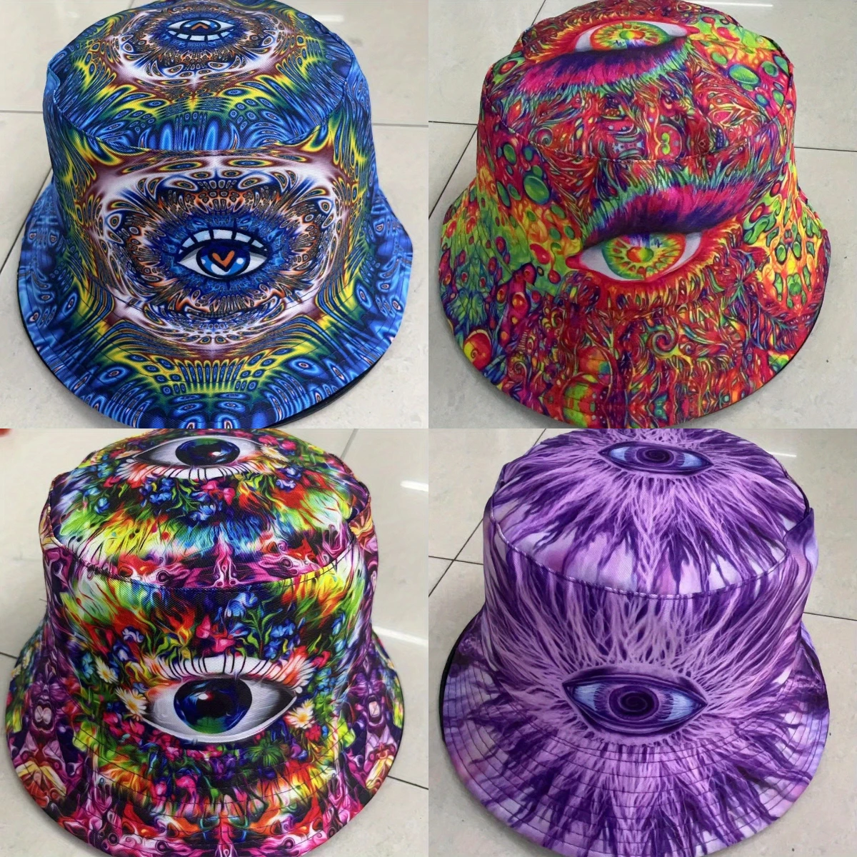 

Cartoon Graffiti Double Sided Bucked Hat Devil's Eye Pattern Fisherman's Hat Personalized Halloween Hat for Man's and Woman's