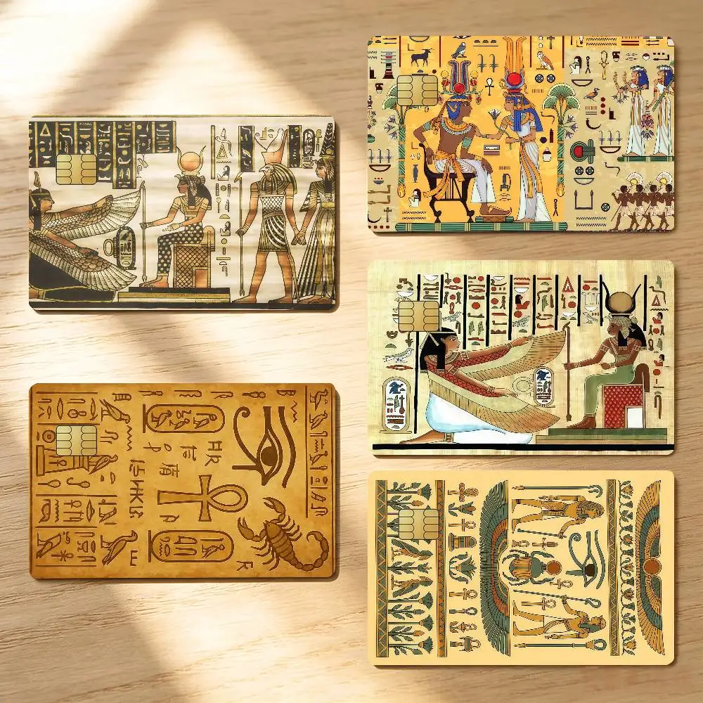 Ancient Egypt Hieroglyphics Credit Skin Cover Card Stickers 4PCS Film Bus Pass Front Decoration Bank Debit Waterproof