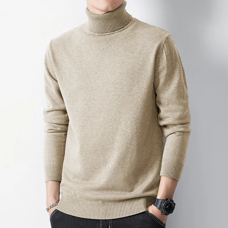 Autumn Winter Turtleneck Sweaters Men Fashion Slim Fit Knitted Pullovers Mens Solid Color Casual Sweaters Male Warm Knitwear