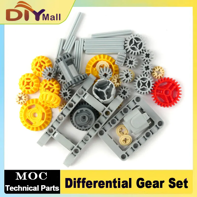 

45PCS 9IN1 Technical Building Parts MOC Differential Gear Set Frame Gears Shaft Hole Arm Compatible Construction Blocks STEM Toy