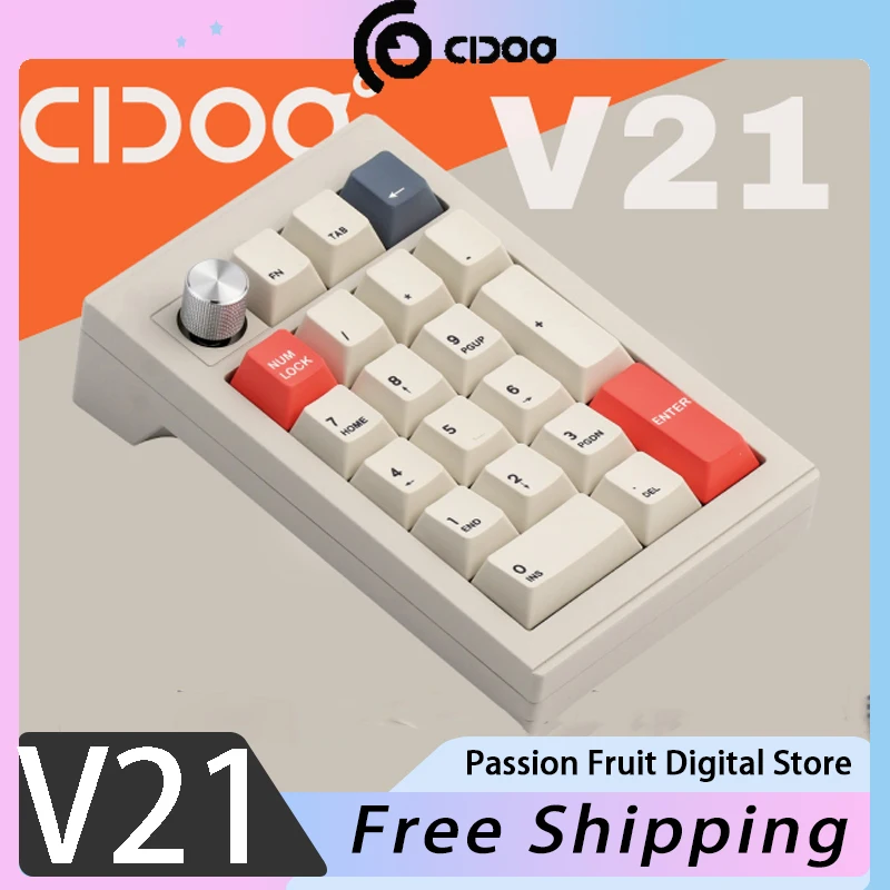 Cidoo V21 Mechanical Keyboard Multi-function Knob CNC Aluminum Alloy Wireless Three-Mode Mini Gaming Keyboard PC Gamer Office