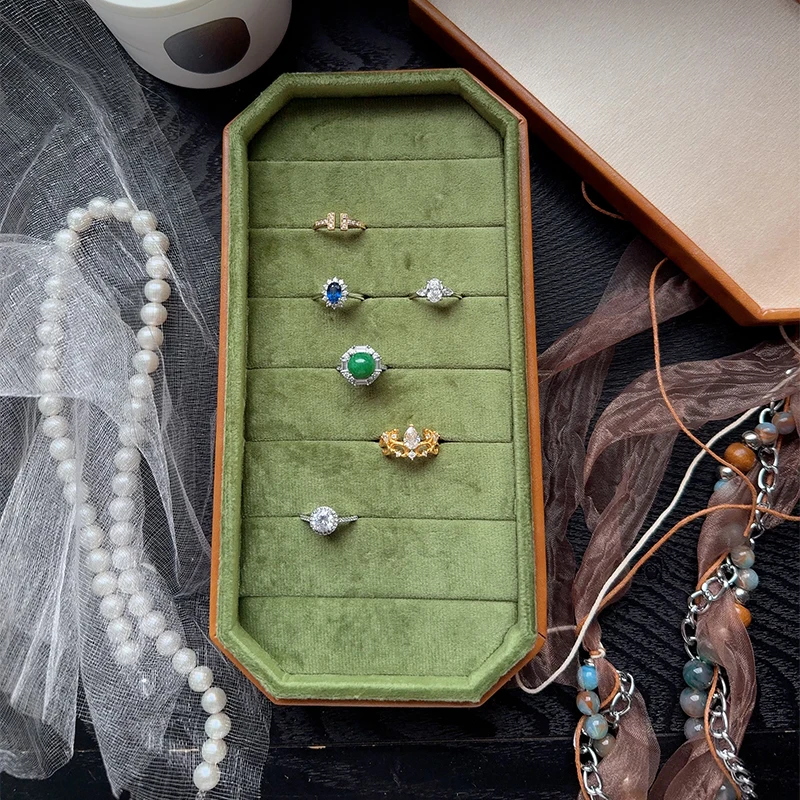 고품질 벨벳 팔각형 반지 보관함 귀걸이 보석 진열 트레이 보석 가게 카운터 진열함 반지 보관함