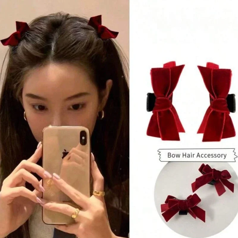 2-piece set of black velvet bow, hair clip headwear, cute bangs, hair clip, women's hair clip, hair clip, hair accessory - Detail 1