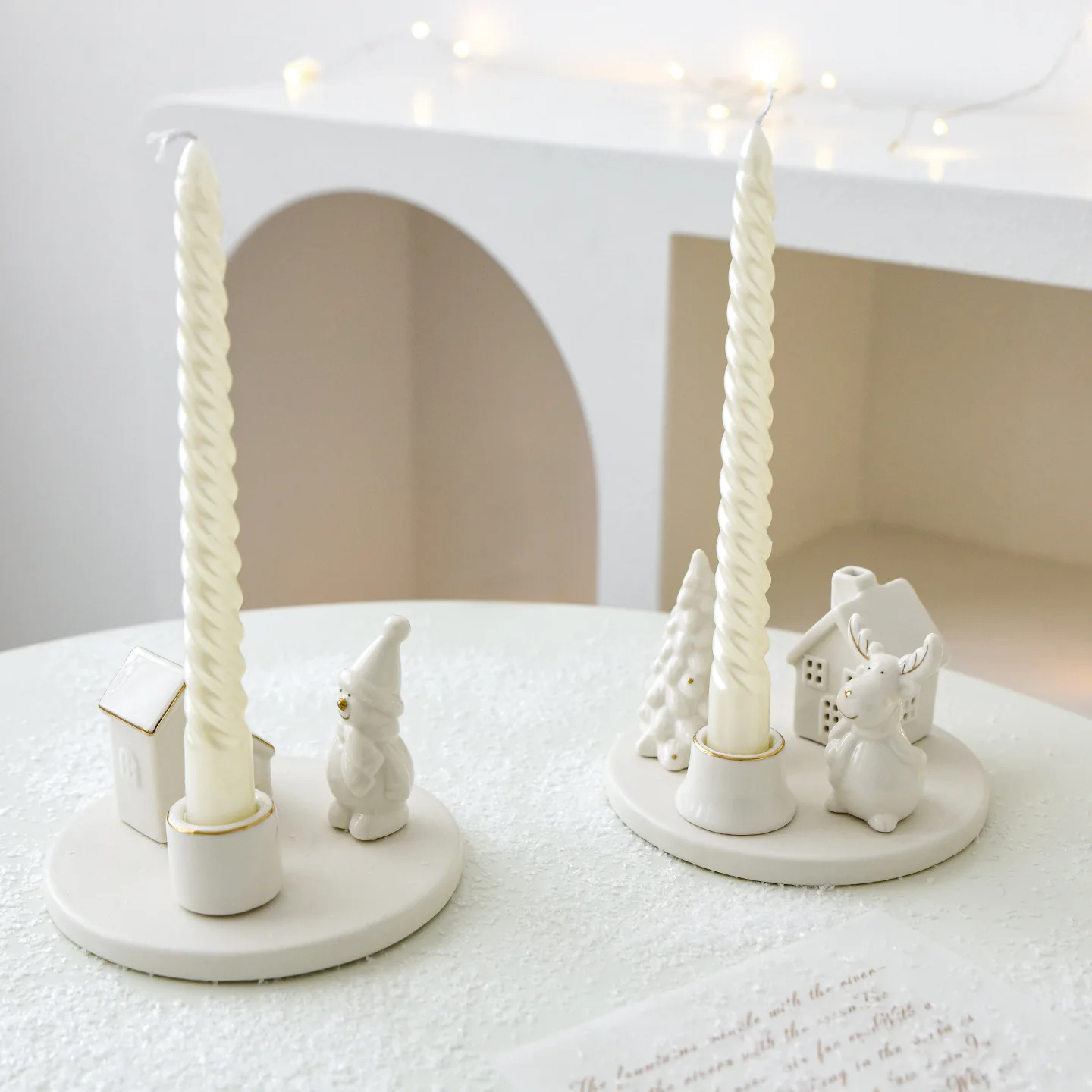Weihnachtsdekorationen Weihnachtsbaum Schneehaus Elch Kreativer Keramik Kerzenständer Desktop-Dekoration Ornamente