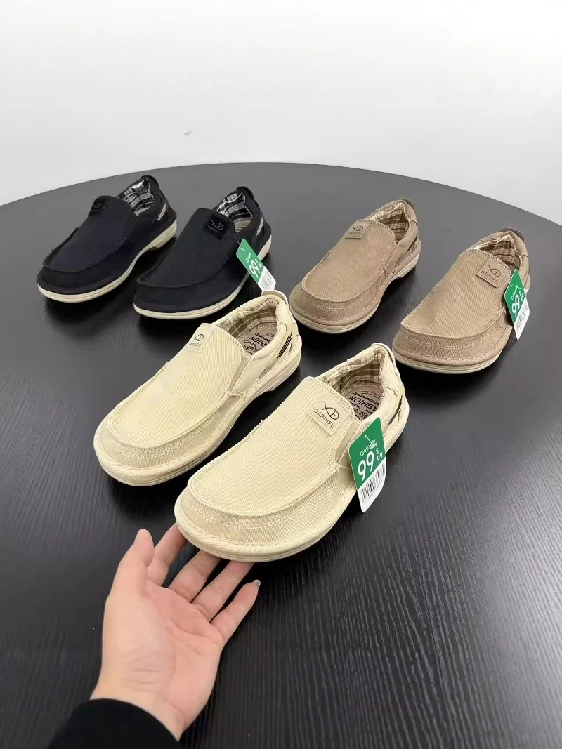 

Men's Canvas Shoes Summer Breathable Driving Work Loafers Trendy Slip-On Lazy Soft Bottom Old Beijing Cloth Shoes Casual Low Top