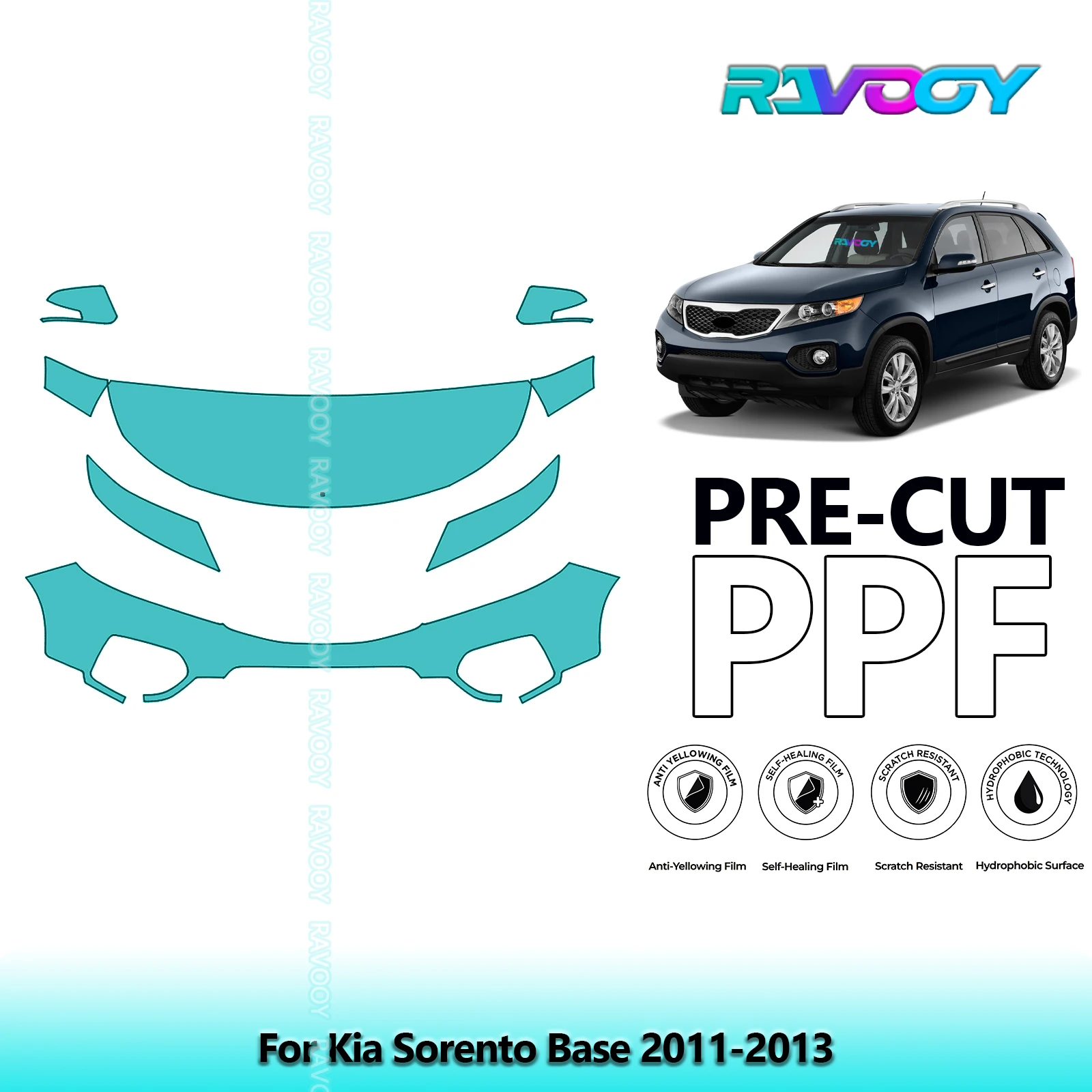 

8.5Mil Precut Paint Protection Film PPF Clear Bra Front Kit For Kia Sorento Base 2011-2013