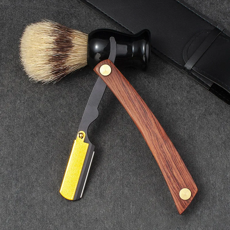 나무 트리머 수동 면도기 전문 스트레이트 에지 스테인레스 스틸 날카로운 이발사 면도기 접이식 면도 칼 선물