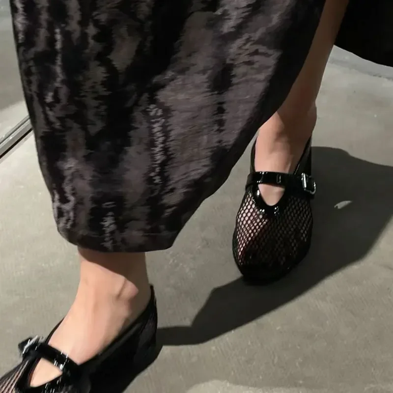 Mesh hollow ballet flats, summer breathable casual sandals for women, full diamond crystal Mary Jane shoes Hollow Shoes