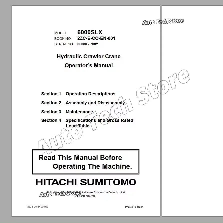 For Hitachi Sumitomo Crawler Crane 2.2GB Parts Catalog Operator Manual Technical Manual & Workshop Manual