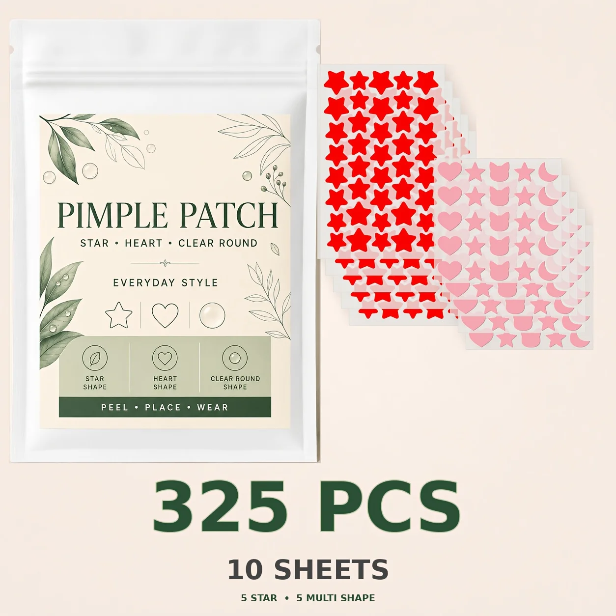 325PCS Colorful Star Heart Acne Patches, Cute Pimple Stickers, Decorative Face Patches, Party Makeup Accessories for Daily Wear