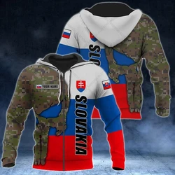 Customize Slovakia Camouflage Skull Graphic Zipper Hoodies Unisex Oversize Sweatshirts Winter Casual Streetwear Tops Pullover