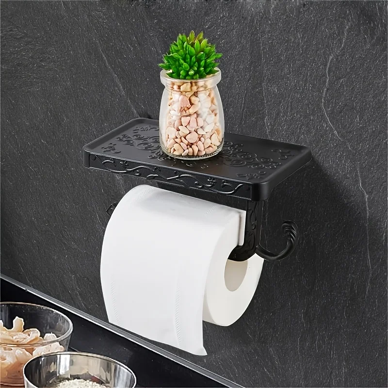 1pc Retro-Style Carved Toilet Paper Holder, Space Aluminum Toilet Paper Dispenser, Suitable for Bathroom, Kitchen, Bedroom, Mult