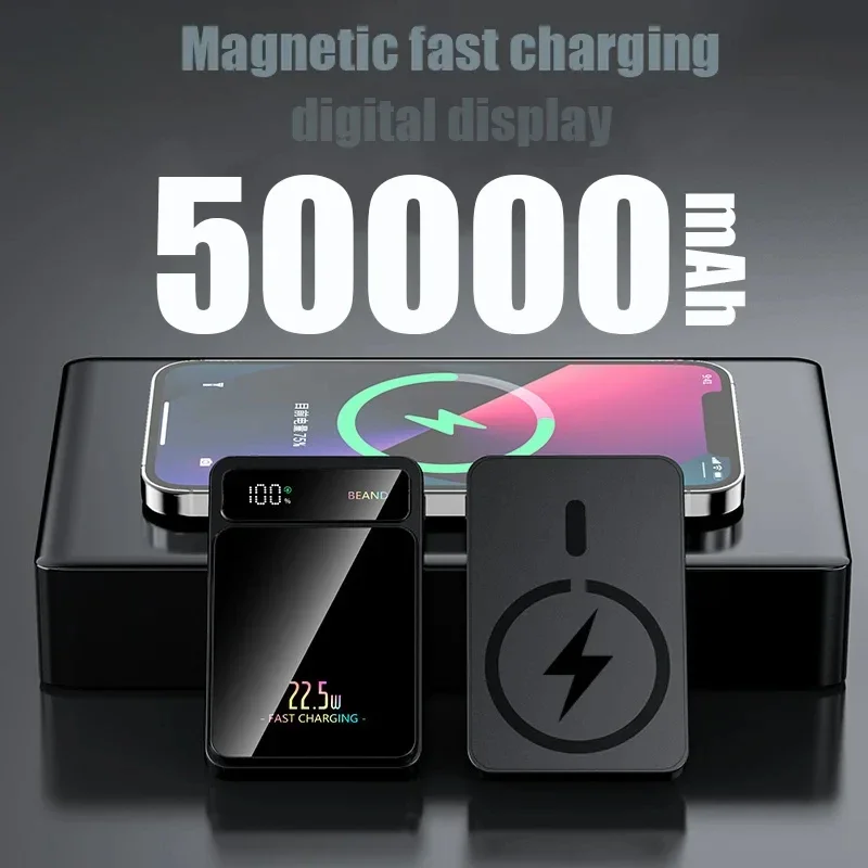 2025 New 50000mAh Magnetic Power Bank Wireless Charging Portable External Battery Fast Charger for iPhone Samsung Huawei