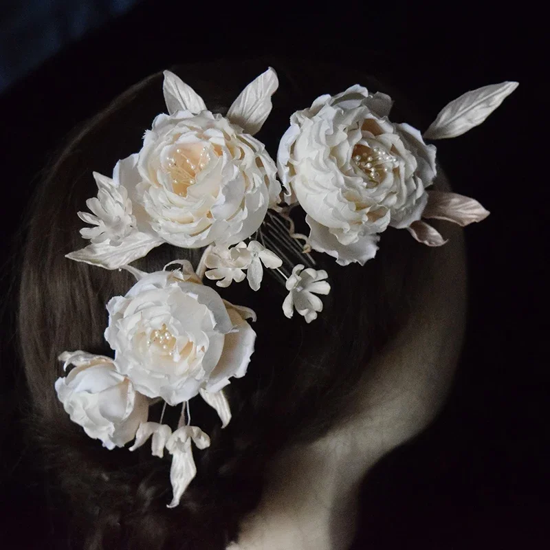 Silk hot flower bridal headgear simple photo hair accessories dress ancient costume head flower hanfu national style accessories